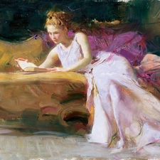 sofa, Book, Pino Daeni, Women, picture