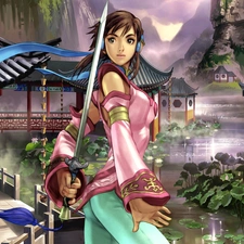 Soul Calibur IV, Women, sword, lake, village, Xianghua