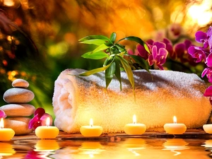 decoration, Spa, Towel, candles, orchid