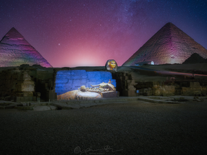 Pyramid of Cheops, Cairo, Monument, Star way, Great Sphinx, Egypt, Giza, photomontage, star, Pyramids