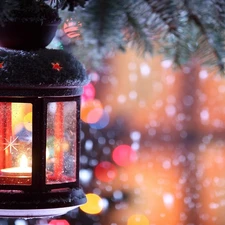 ornamentation, lantern, spruce, Christmas