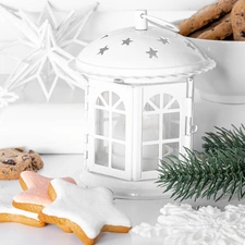 Cookies, Christmas, Twigs, lantern, festively decorated, Stars, spruce