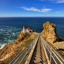 Stairs, descent, rocks, Lighthouses, sea