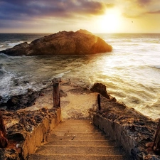 Stairs, sea, Islet