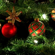 baubles, christmas tree, star