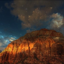 star, mountains, clouds