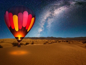 Night, Desert, Balloon, star