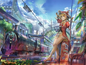 station, girl, Train