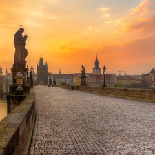 figure, Charles Bridge, Prague, Czech Republic, Sunrise, statues