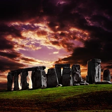 rocks, Sky, Stonehenge, dark