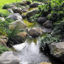 Stones, Meadow, brook