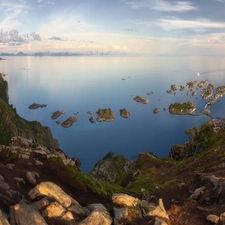 Mountains, Lofoten, Islets, Norwegian Sea, Norway, rocks, Stones