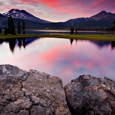 Stones, Mountains, lake