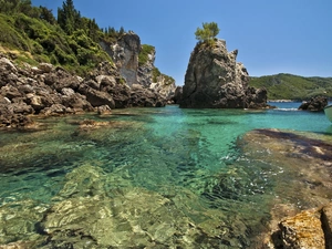 Stones, rocks, Gulf, Motor boat, lake