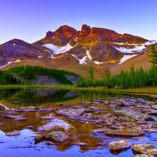 Sky, lake, Stones, Mountains