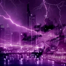 Storm, Town, night