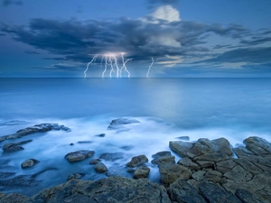 Storm, sea, Stones