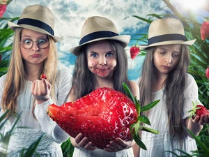 strawberries, Funny, girls