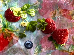 graphics, leaves, berry, strawberries