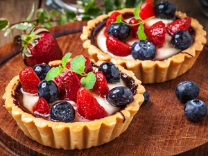 Grated, fruit, blueberries, strawberries, board, Muffins