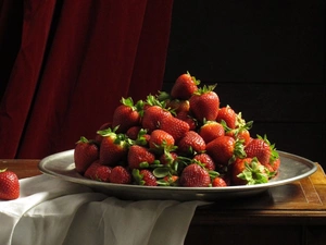 strawberries, Table, plate