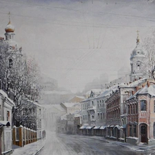 picture, Town, Street, winter