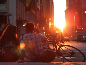 a man, Bike, sun, Street, west, Women