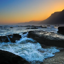 cliff, west, sun, Beaches