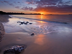 sun, clouds, sea, west, Coast