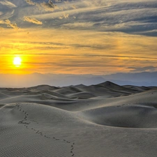 Desert, west, sun, traces