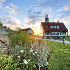 house, west, sun, driveway