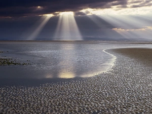 ligh, clouds, flash, Przebijające, Coast, sun, luminosity