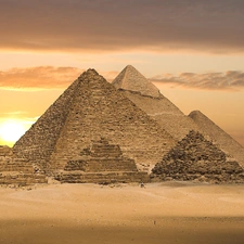 Pyramids, west, sun, Desert