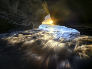 rays of the Sun, cave, sea