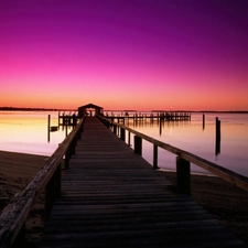 sea, west, sun, pier