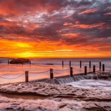 sea, west, sun, rocks