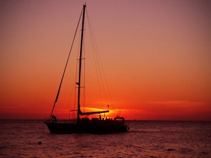 west, sea, Yacht, sun