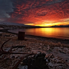 winter, west, sun, lake