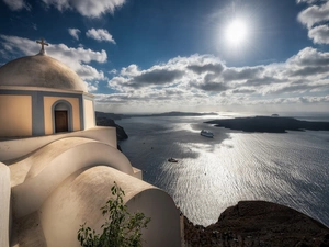 Sunrise, Greece, Aegean Sea, Church of Agios Stylianos, dawn, santorini