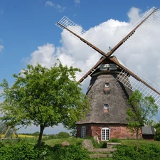 Windmill, viewes, Swing, trees