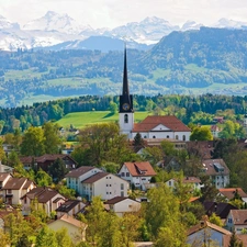 Town, mountains, Switzerland, ##