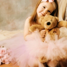 girl, dress, teddy bear, Ballet