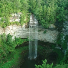 waterfall, forest, Tennessee, lake