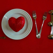 cutlery, Heart, text, plate