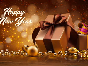 text, New Year, baubles, gifts, happy new year, Wishes