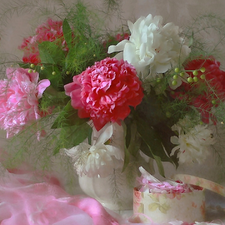 color, bowl, textile, Peonies