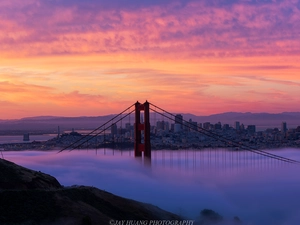California, Golden Gate Strait, Fog, San Francisco, The Golden Gate Bridge, The United States, Sunrise