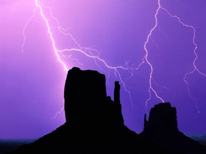 thunderbolt, rocks, Storm