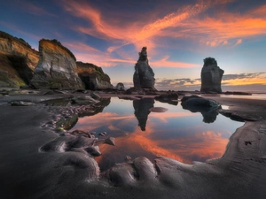 Tongaporutu, New Zeland, rocks, Great Sunsets, Beaches, Taranaki Region
