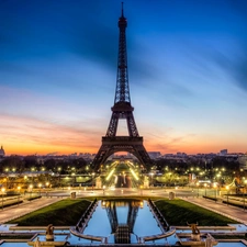 tower, Eiffla, panorama, town, Paris